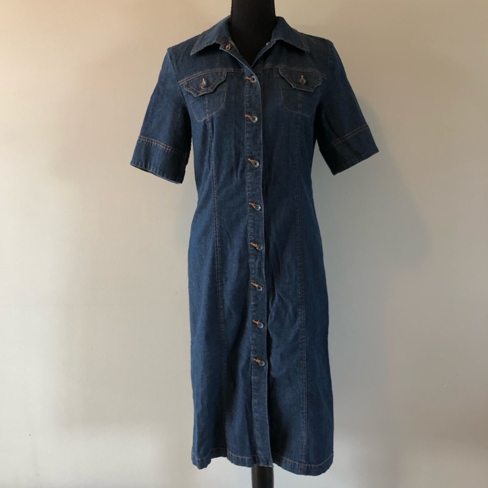 Women's Vintage FDJ French Dressing Blue Denim Button Front Midi Dress size 6